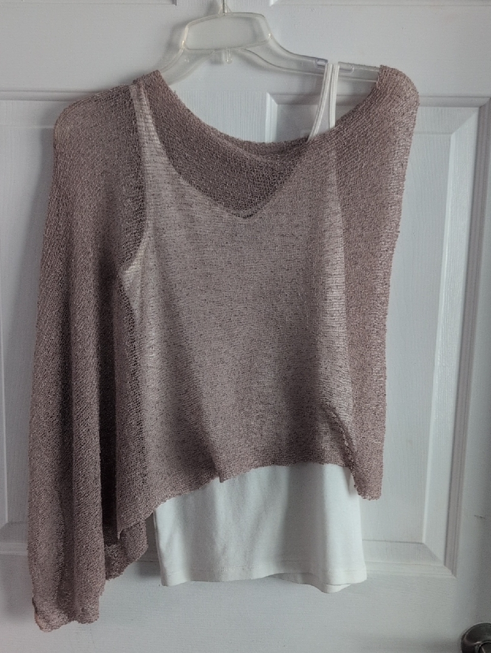 Asymmetric Taupe Knit Shrug Shawl  Poncho - Women One Size Boho Summer - Picture 4 of 12
